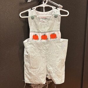 Seersucker Smocked Pumpkin Shortalls